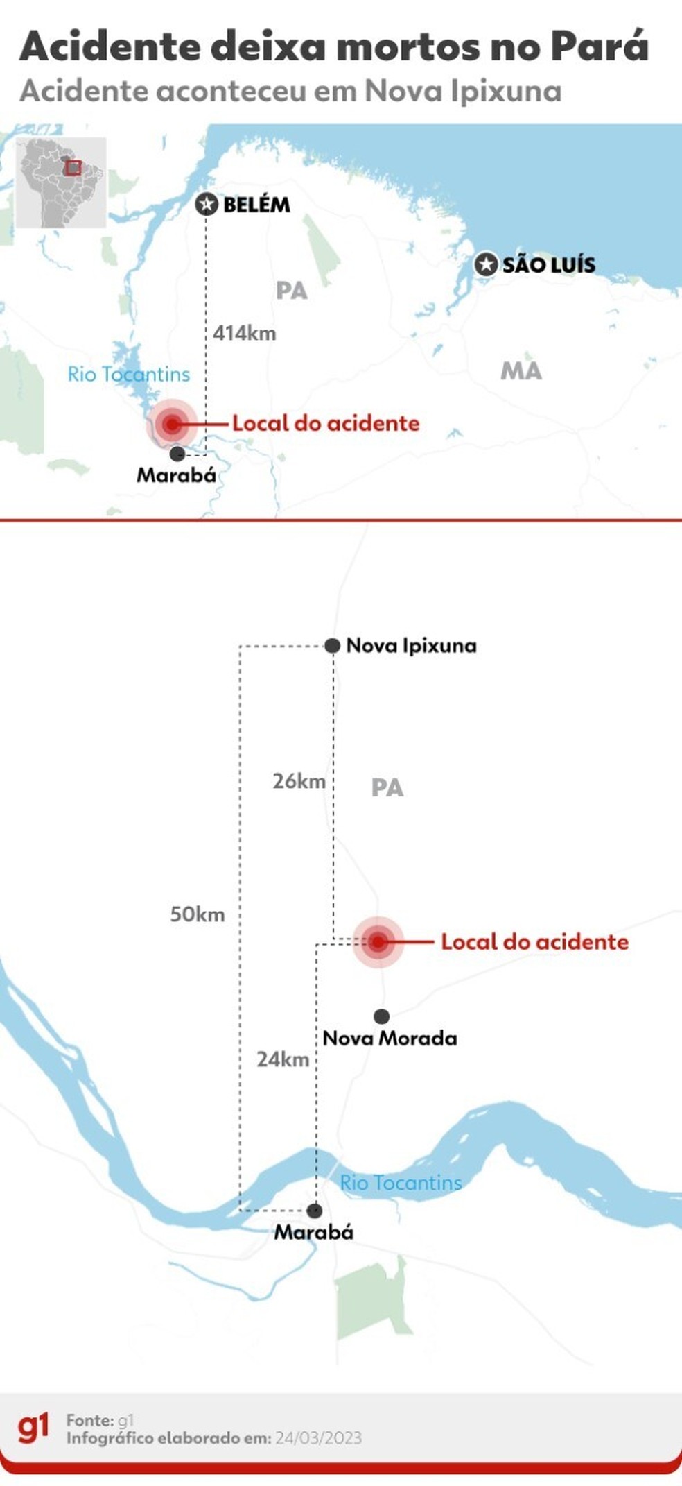 Acidente entre ônibus e caminhão deixou mortos no sudeste do Pará — Foto: Infográfico g1