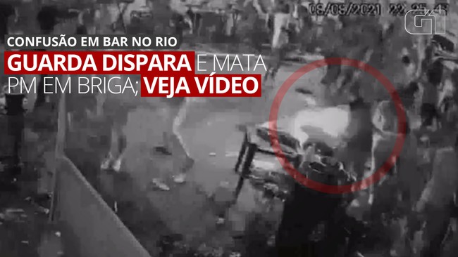 Imagens mostram momento em que guarda municipal atira e mata PM em bar em Nilópolis