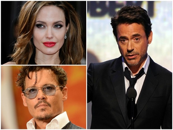 Angelina Jolie, Johnny Depp e Robert Downey Jr. (Foto: Getty Images)