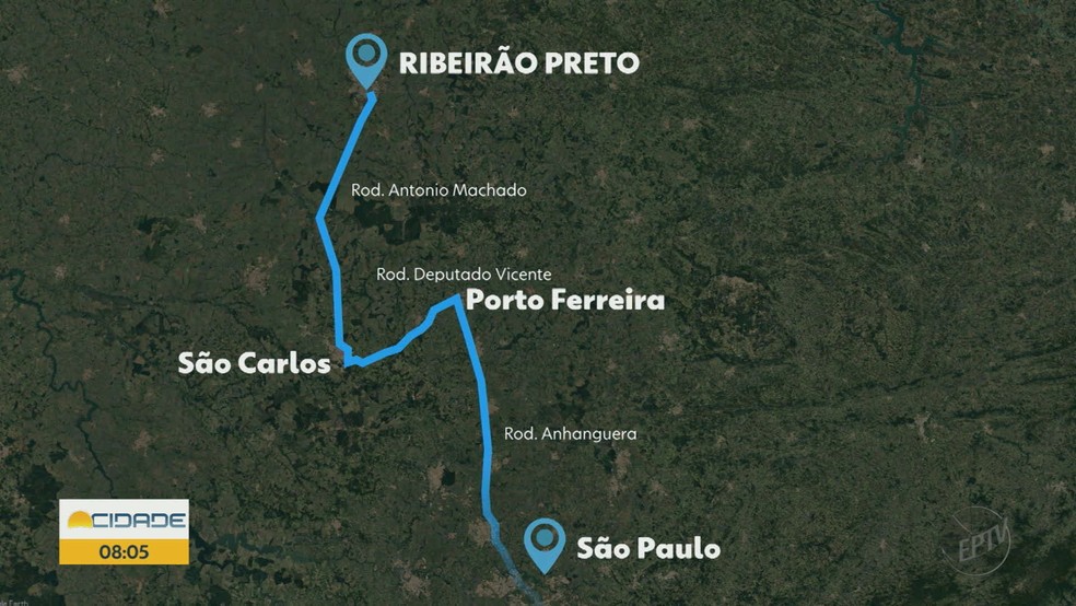 Anhanguera Interditada: Desvio para quem se desloca de Ribeirão Preto para São Paulo — Foto: Reprodução/EPTV