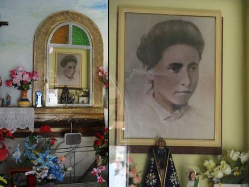 TÃºmulo de Maria Roderigues foi preservado na capela â Foto: Acervo Pessoal/JoÃ£o Carlos VespÃºcio