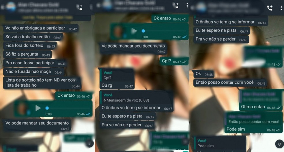 Suspeito pediu documentos e marcou para buscar a jovem — Foto: Arquivo pessoal