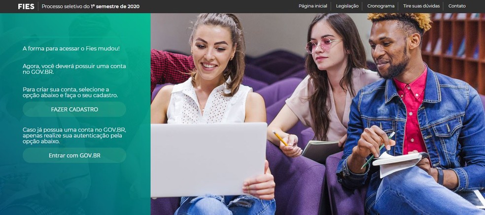 Site do Fies programa tem inscrição aberta até dia 12 de fevereiro — Foto: MEC/Reprodução