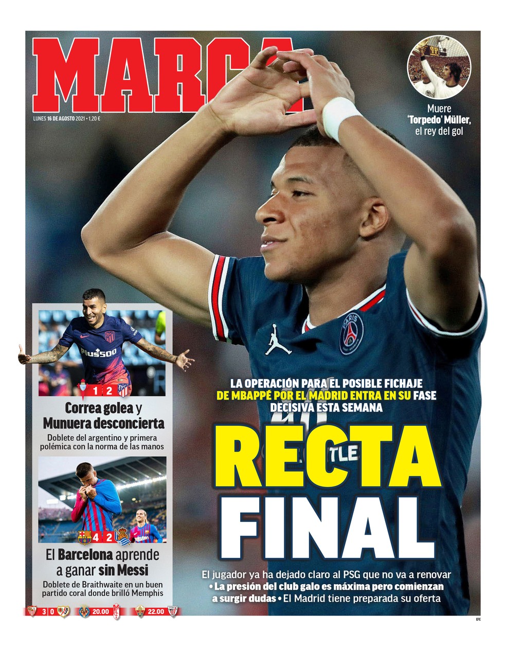 Capa do Marca sobre possível transferência de Mbappé para o Real Madrid — Foto: Reprodução