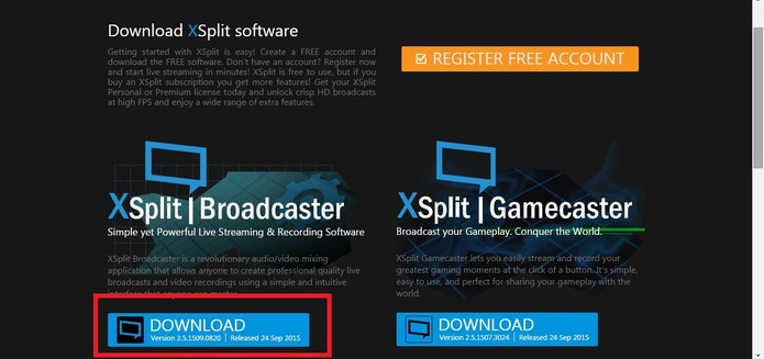 Escolha XSplit Broadcaster e clique em Download (Foto: Reprodução/Juliana Pixinine)
