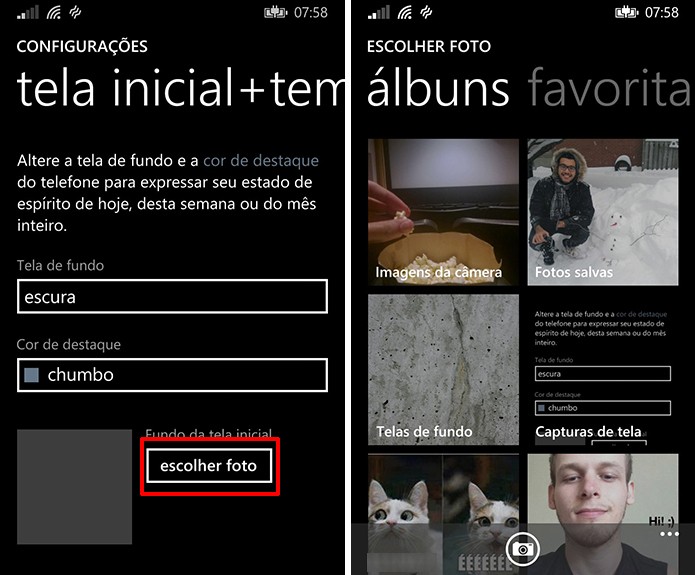 Windows Phone permite que usuário escolha foto para live tiles a partir de qualquer álbum (Foto: Reprodução/Elson de Souza)