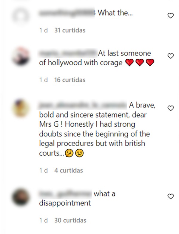 Reação dos seguidores de Eva Green ao apoio dela a Johnny Depp (Foto: Reprodução / Instagram)