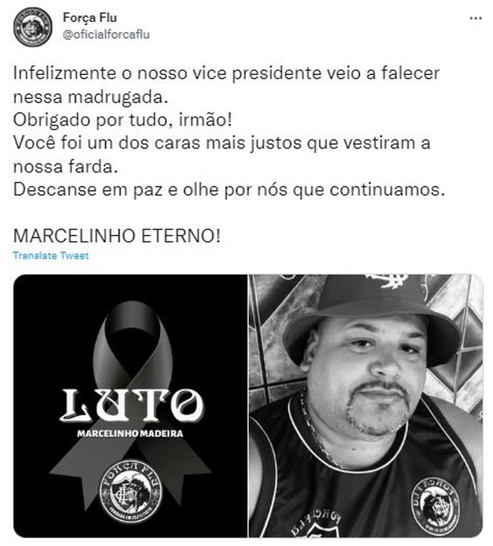 Torcida organizada do Fluminense lamenta a morte do vice-presidente da organização — Foto: Redes sociais