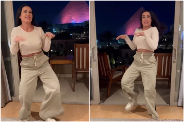 Scheila Carvalho faz coreografia de A Múmia, música lançada pelo É o Tchan em 2000, em viagem ao Egito (Foto: Reprodução/Instagram)