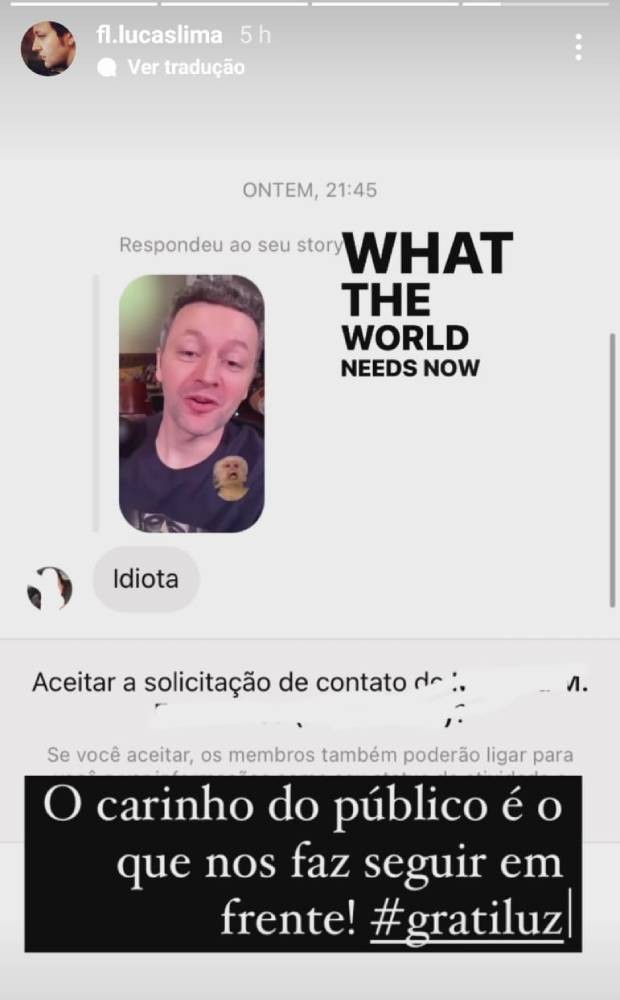 Lucas Lima mostra mensagem de hater (Foto: Reprodução/Instagram)