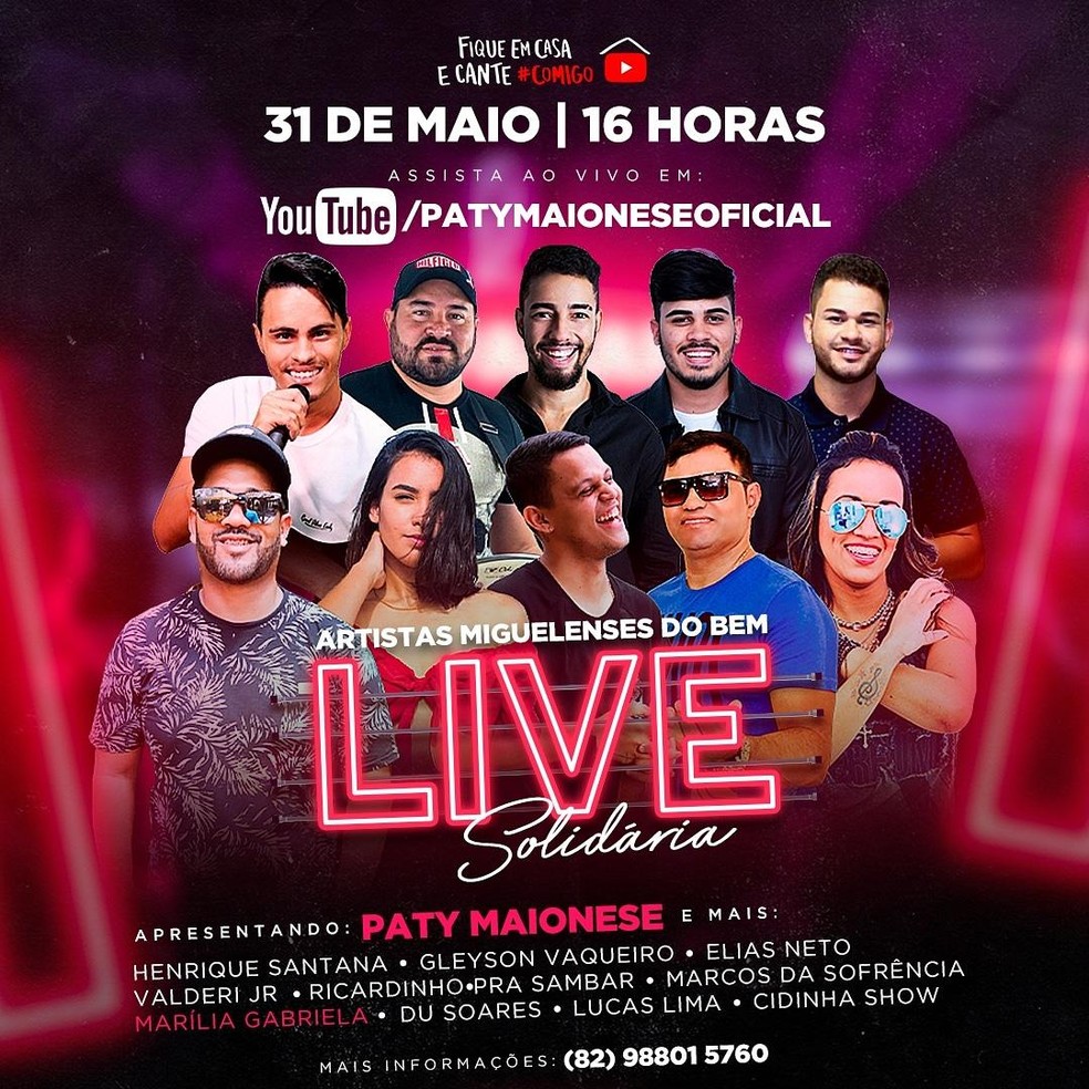 Live solidária para arrecadar doações para artistas de São Miguel dos Campos — Foto: Divulgação