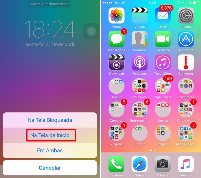 Pastas do iOS ficarão redondas no iPhones após aplicar imagens na tela de início (Foto: Reprodução/Elson de Souza)