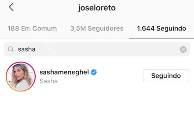 José Loreto segue Sasha Meneghel no Instagram (Foto: Reprodução/Instagram)