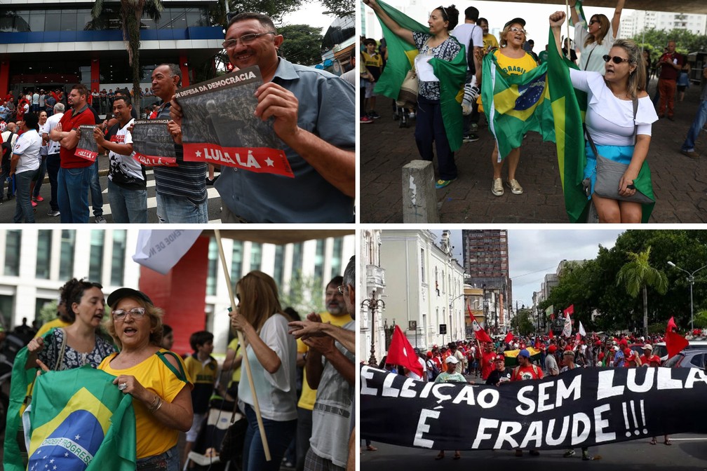 Manifestantes fazem atos pelo Brasil no dia do julgamento do recurso de Lula no TRF-4 (Foto: Marcelo Brandt/Andre Resende/G1)