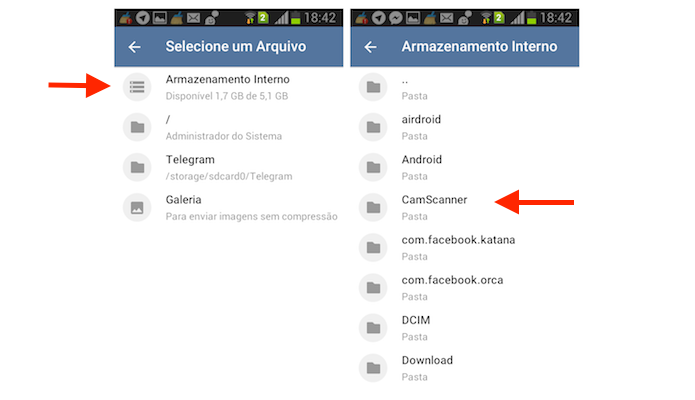 Acessando uma pasta do Android através do Telegram (Foto: Reprodução/Marvin Costa)