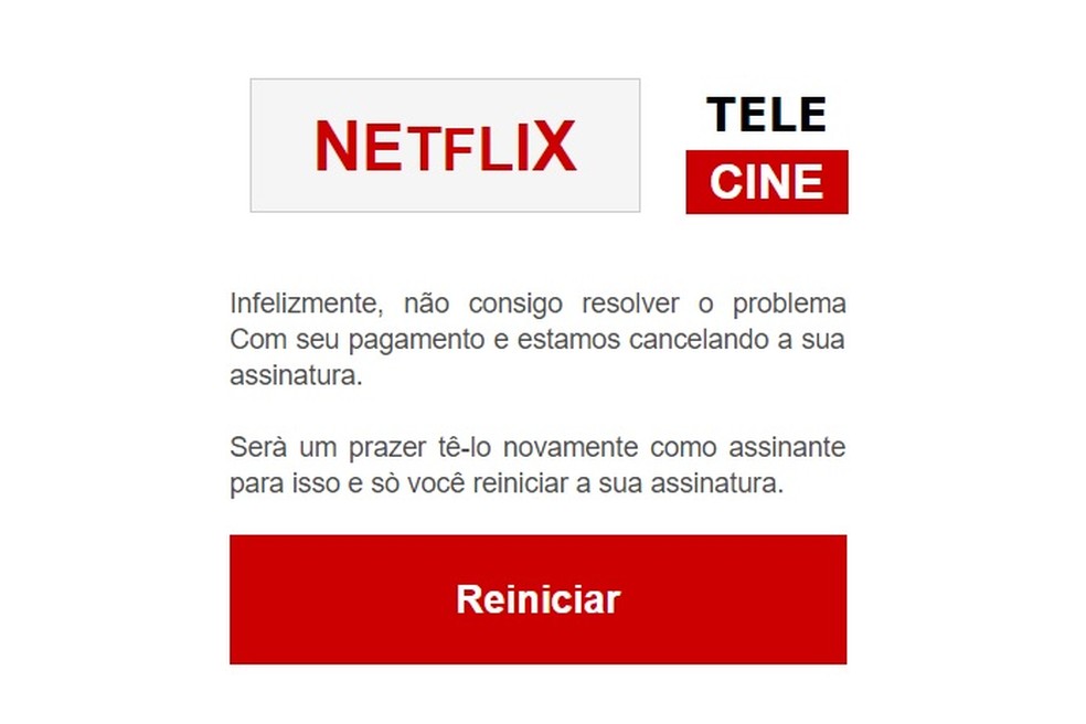 Tentativa de phishing utilizando mensagem falsa enviada em nome da Netflix — Foto: Reprodução/Gabriel Ribeiro