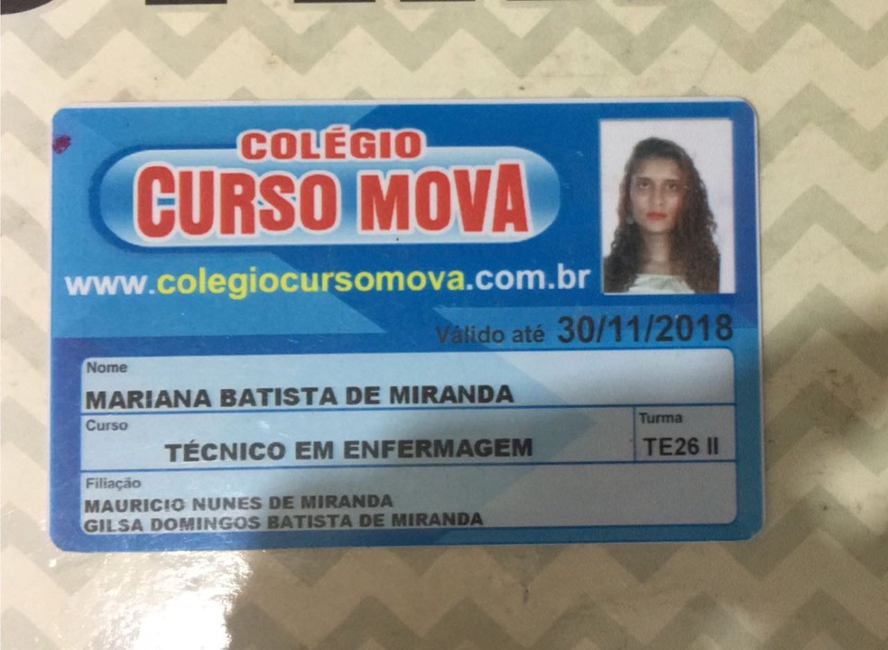 Carteira de curso encontrada com Mariana (Foto: Divulgação/Polícia Civil)