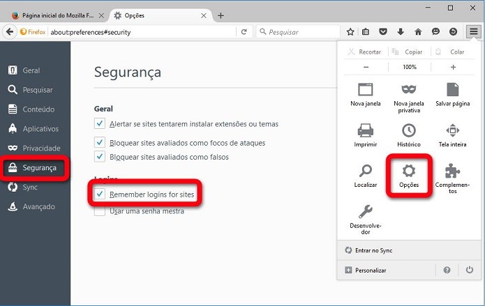 Configurando o recurso de salvamento de senhas no Firefox (Foto: Felipe Alencar/TechTudo)