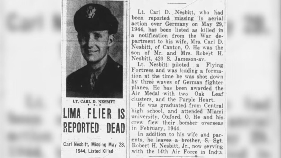 Tenente Carl D. Nesbitt morreu aos 23 anos durante a Segunda Guerra Mundial