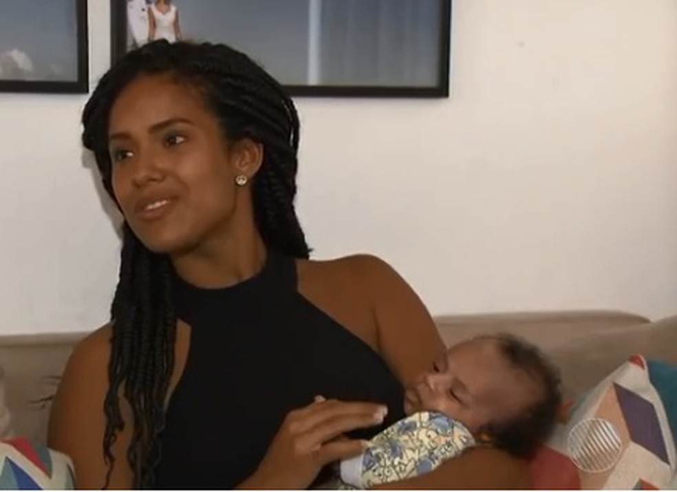 Atriz Nanda Lisboa tem um filho de um mês e se dispôs a ajudar Polyanna (Foto: Reprodução/ TV Bahia)