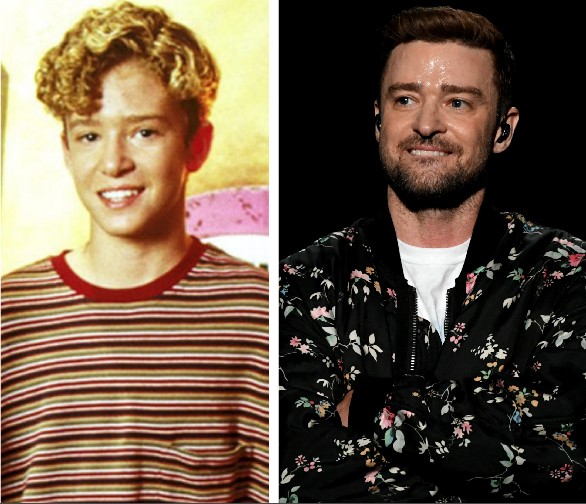 Justin Timberlake na época de estrela do Disney Channel e hoje como cantor (Foto: Reprodução/Getty Images)