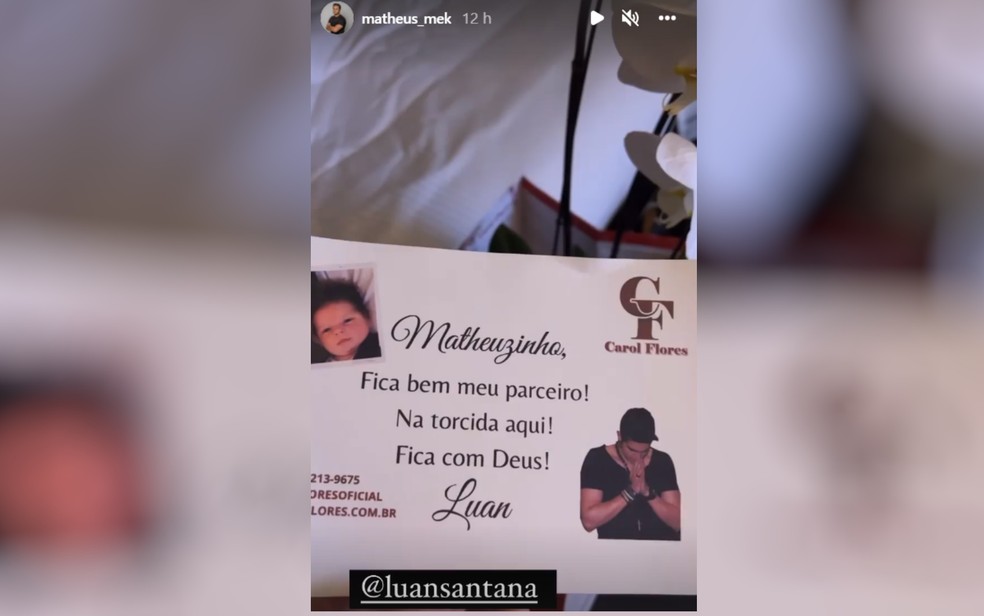 Luan Santana envia cartão para o amigo Matheus Aleixo, da dupla com Kauan, que ficou gripado antes de show — Foto: Reprodução/Instagram