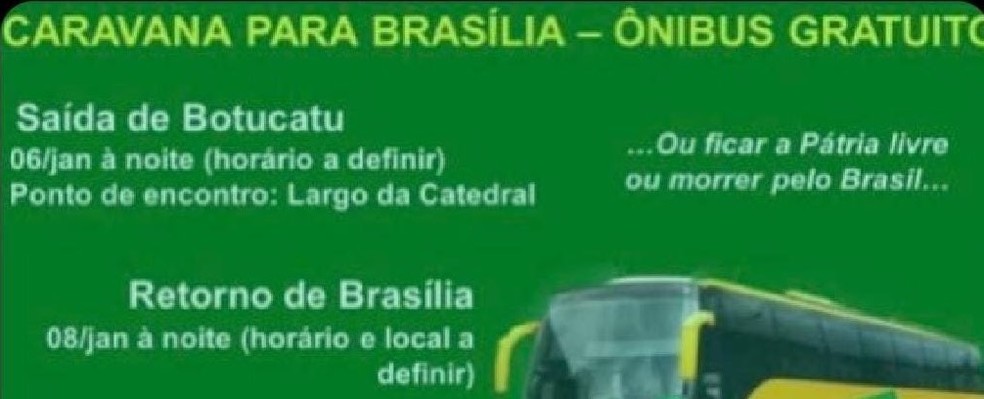 Convite para 'Caravana para Brasília', de Botucatu (SP), foi compartilhado dias antes dos atos golpistas em Brasília — Foto: Reprodução/Facebook