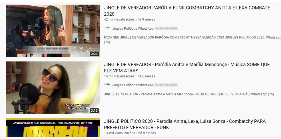 Versões de Anitta também são oferecidas por produtoras de jingles eleitorais — Foto: Reprodução / YouTube