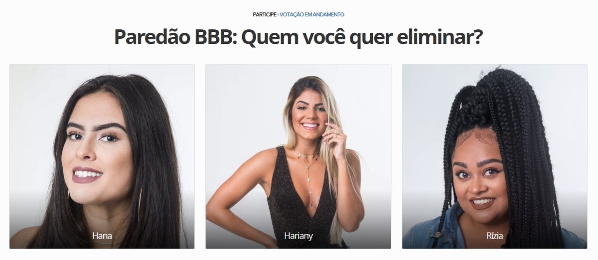 Paredão BBB 2019: como votar para eliminar Hana, Rízia ou ...