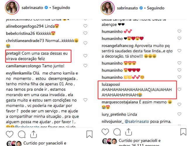 Preta Gil e Luiza Possi reagiram ao post de Sabrina (Foto: Instagram/Reprodução)
