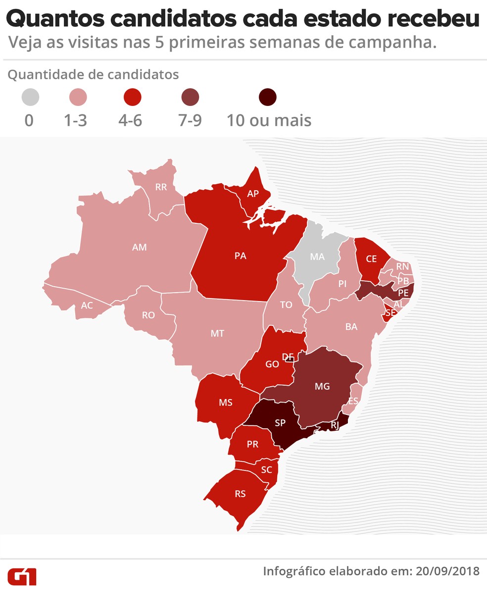 Quantos candidatos cada estado recebeu em 5 semanas &mdash; Foto: Karina Almeida / G1