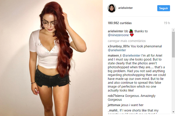 Ariel Winter foi acusada em seu Instagram de utilizar photoshop em suas imagens (Foto: Reprodução)