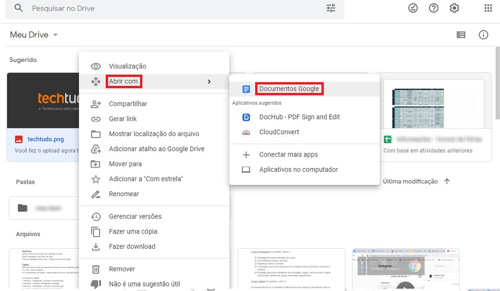 Extrair texto de imagens e PDFs é um dos recursos do Google Drive — Foto: Reprodução/Google Drive