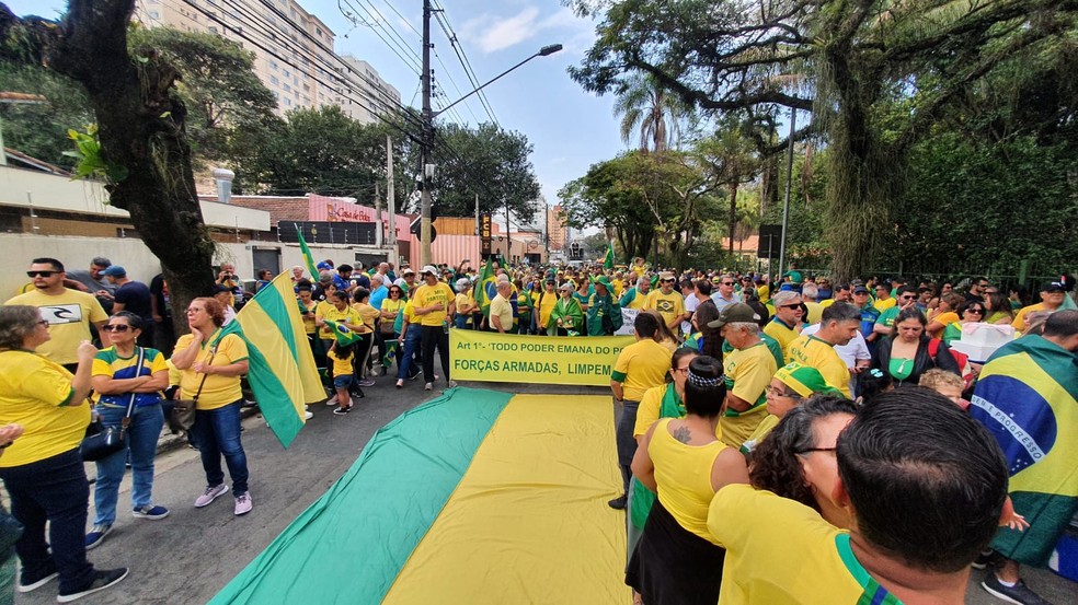 Manifestantes fazem ato em apoio ao governo Bolsonaro em São José dos Campos. — Foto: Danilo Sardinha/g1