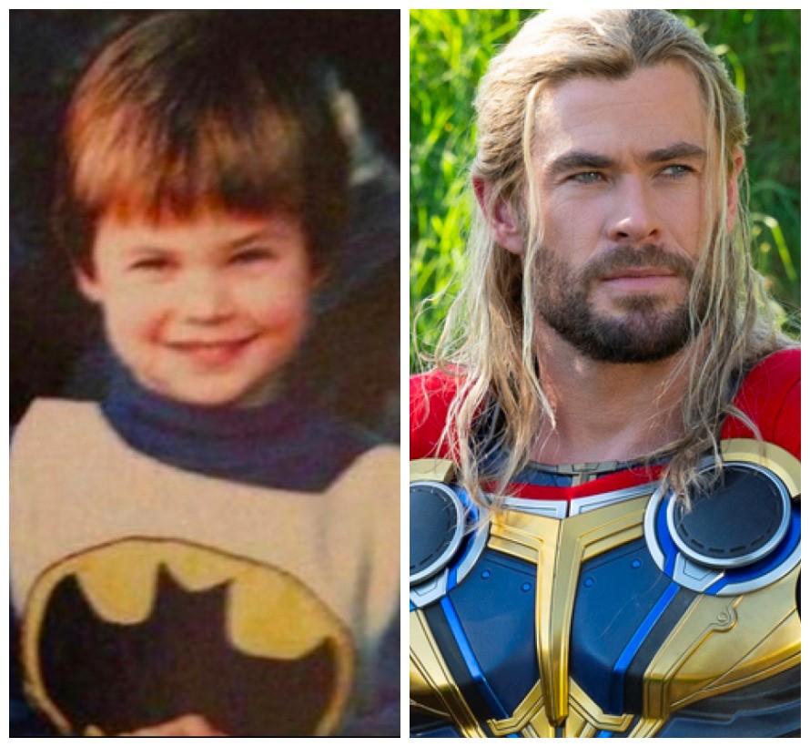 O ator Chris Hemsworth, intérprete do herói Thor, da Marvel, em foto de infância fantasiado como o herói Batman, da rival DC Comics (Foto: Instagram/Reprodução)