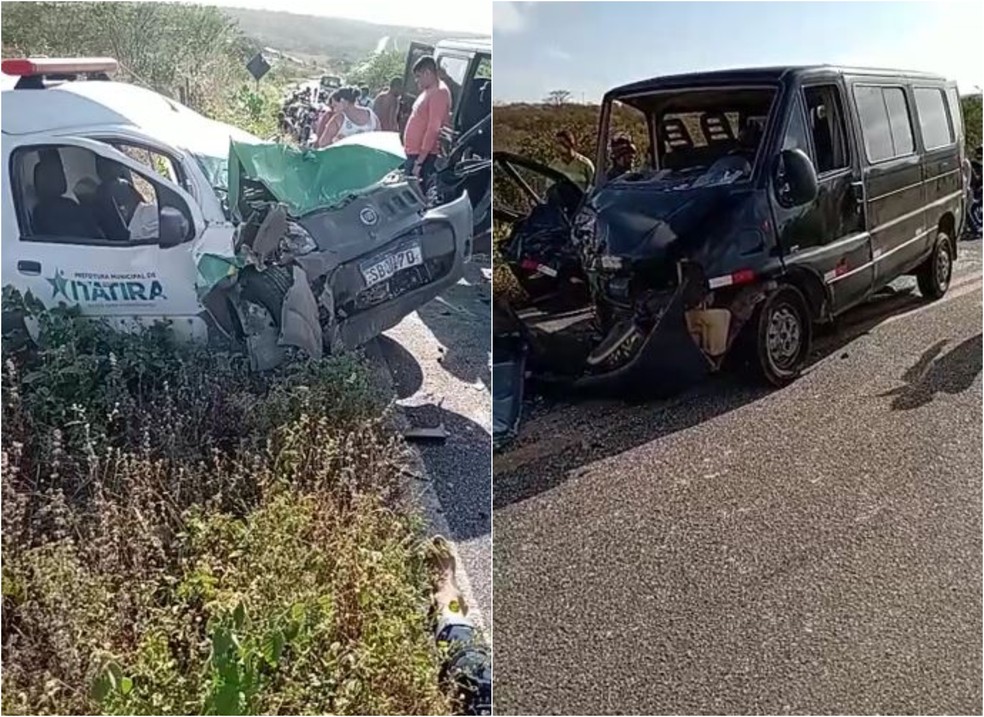 Colisão entre ambulância e van deixa motorista ferido na rodovia CE-366, em Itatira, no interior do Ceará. — Foto: Reprodução
