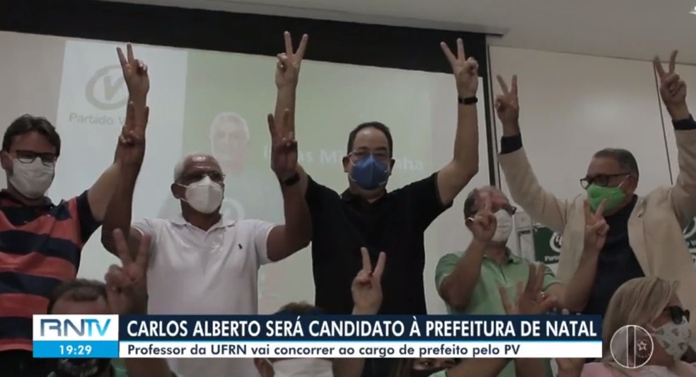 PV oficializa candidatura de Carlos Alberto à Prefeitura de Natal — Foto: Reprodução/Inter TV Cabugi