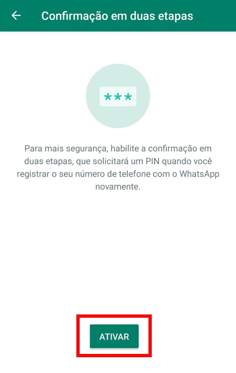 Passo 3 - Clique em ativar — Foto: Reproduçã/WhatsApp