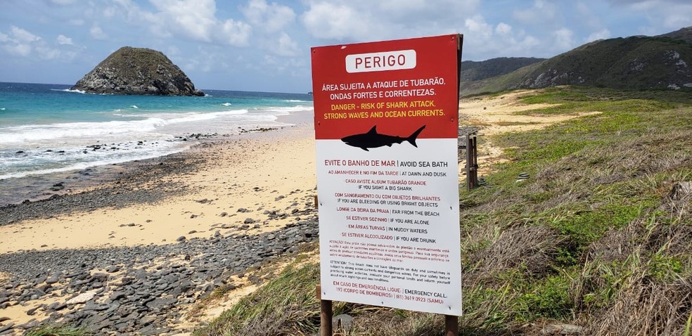 Praia do Leão teve placa instalada no final da trilha — Foto: Ana Clara Marinho/TV Globo