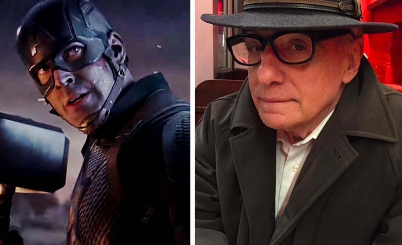 O Capitão América em cena de Vingadores: Ultimato (2019) e o cineas Martin Scorsese (Foto: Reprodução/Instagram)