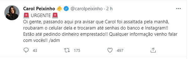 Carol Peixinho (Foto: Reprodução/Twitter)