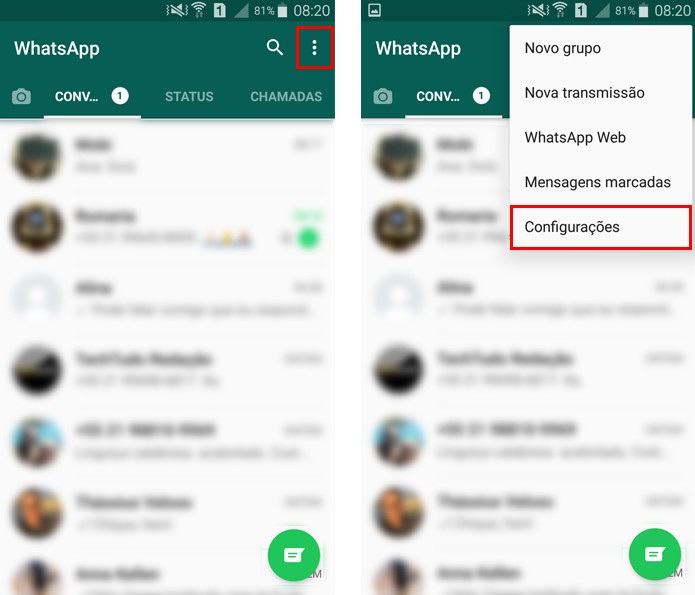 Abra as configurações do WhatsApp no Android (Foto: Reprodução/Aline Batista)