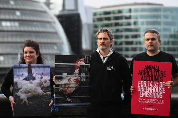 O ator Joaquin Phoenix em protesto em Londres pelos direitos de animais (Foto: Getty Images)