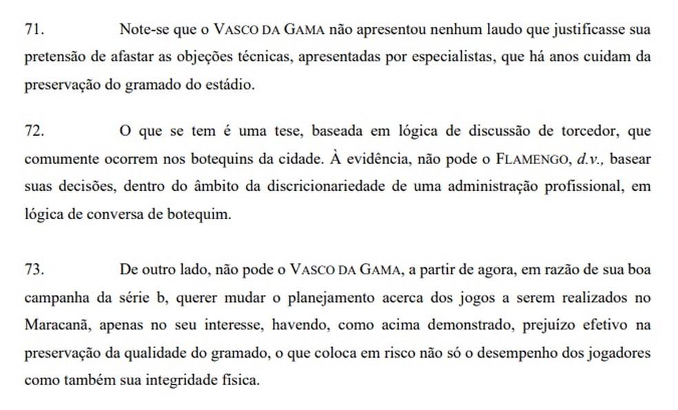 Parte da defesa do Flamengo na ação movida pelo Vasco — Foto: Reprodução