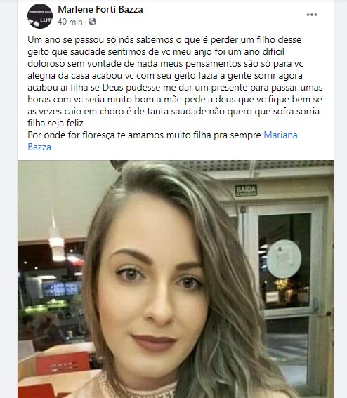 Mãe lembra um ano da morte de Mariana Bazza (Foto: Reprodução / Facebook)