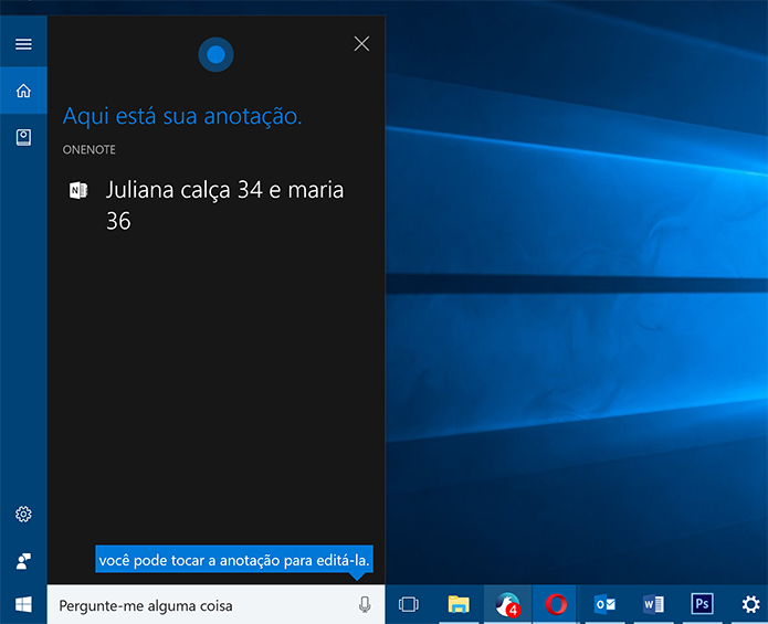 Cortana cria notas que podem ser acessadas e editadas no OneNote (Foto: Reprodução/Elson de Souza)