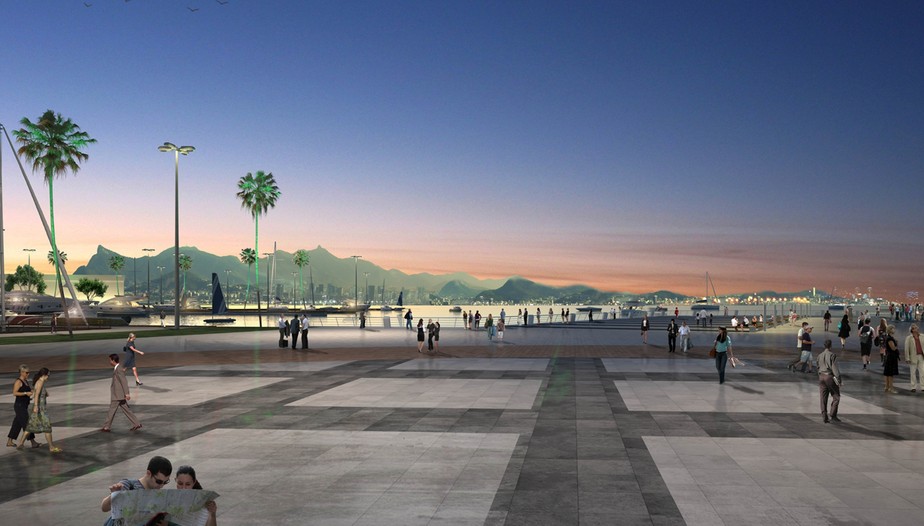 Projeto de esplanada com vista para a Baía de Guanabara na nova Praça Araribóia