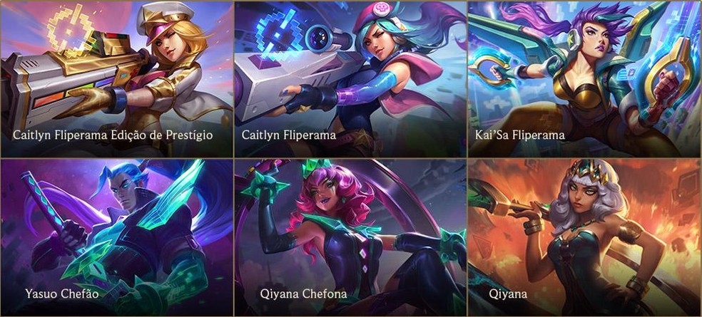Além das skins "Fliperama", Qiyana e Yasuo receberam versão "Chefão" — Foto: Divulgação/League of Legends