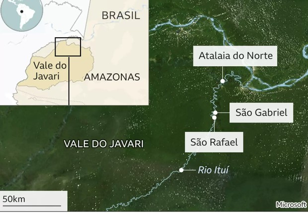 Mapa da região do Vale do Javari (Foto: BBC)