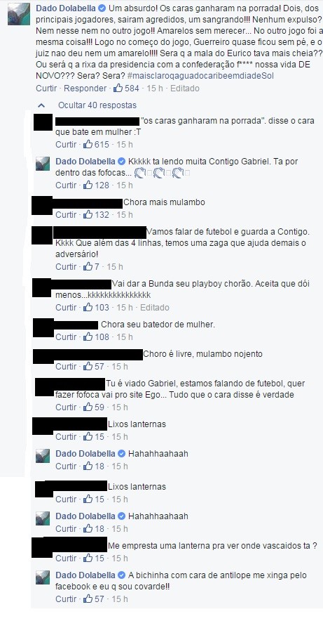 Dado Dolabella bate boca com vascaínos em rede social do Fla